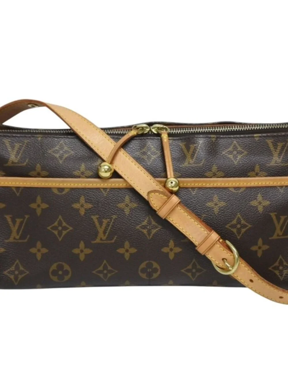Louis Vuitton Popincourt Long Shoulder Bag Vachetta Leather Gold Brown